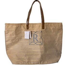 THE ROYAL STANDARD Shimmer Striped Oversized Tote Bag Natural/ Slate Embr w/ [R]